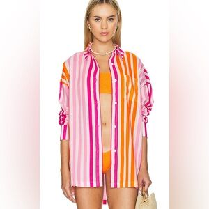 BEACH RIOT Revolve 100% Cotton "Sunset Stripes" Button Down Shirt Coverup Small